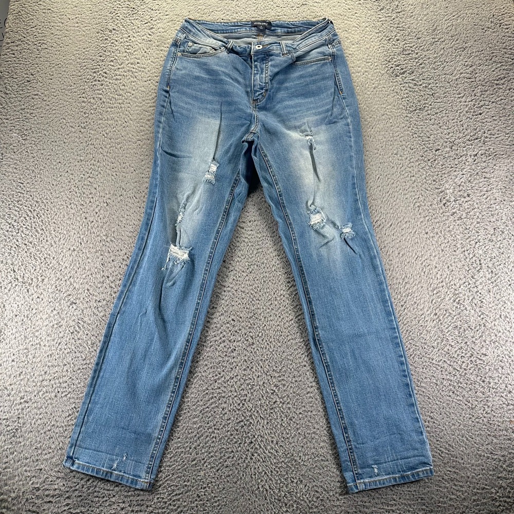 Studio Park Jeans Women 6 Blue Cotton Denim Straight Distressed Stretch Workwear